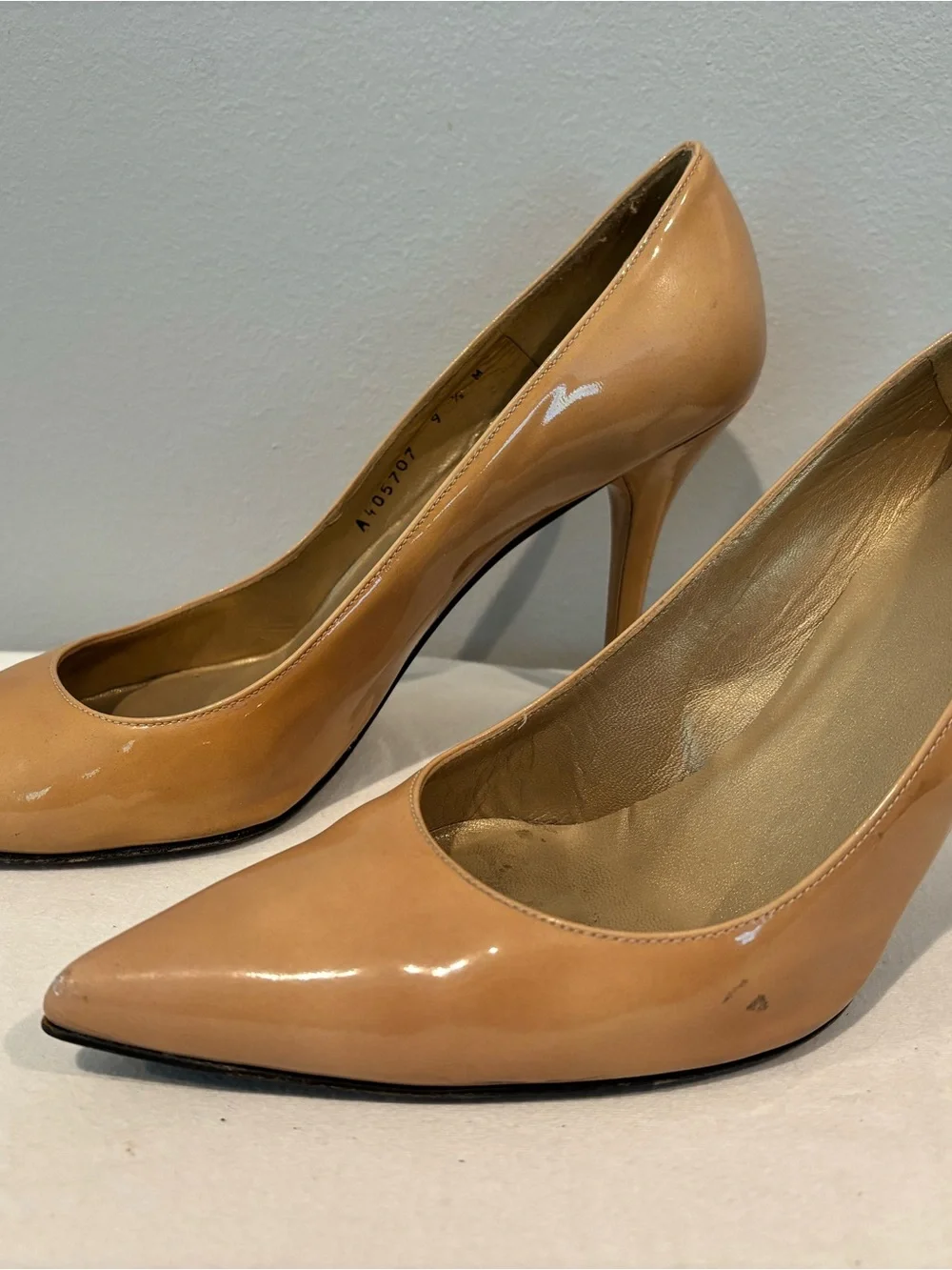 Stuart Weitzman Patent Nude Pointed-Toe Stiletto Pumps